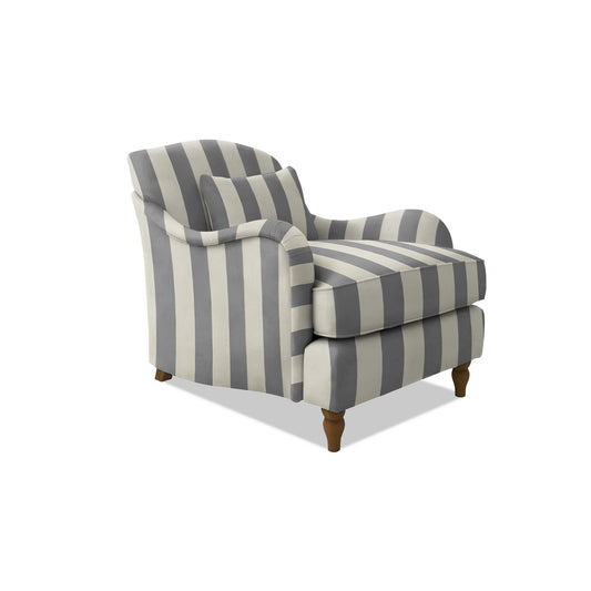 Felix Armchair with Fixed Back in Garden Grey Stripes - Hand Made in USA
