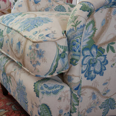 Felix Armchair with Fixed Back in Natural Linen Kitty Blue Green - Hand Made in USA