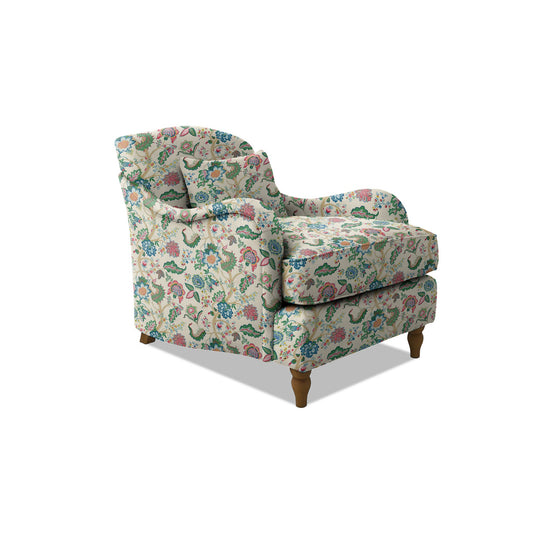 Felix Armchair with Fixed Back in Natural Linen Kitty Spring Green - Hand Made in USA