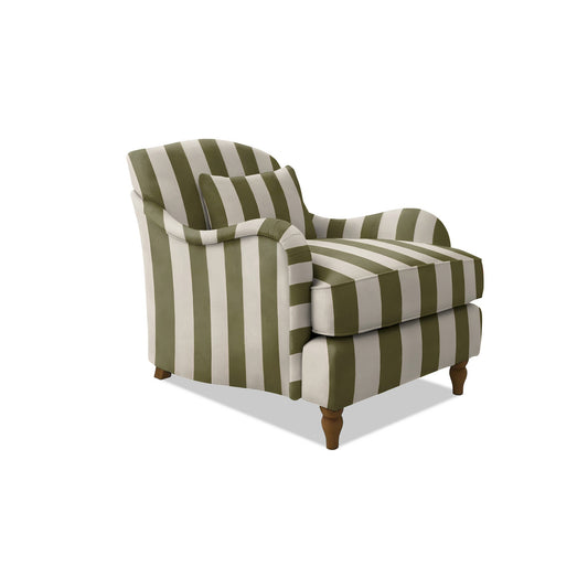 Felix Armchair with Fixed Back in Spring Green Stripes - Hand Made in USA