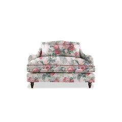Felix Loveseat in Natural Linen English Garden Classic Rose with Velvet Trim - Hand Made in USA