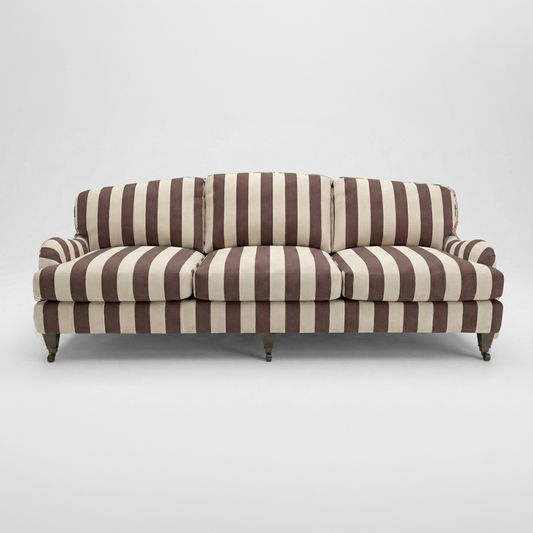 Isobel 4 seater sofa in Chocolate Stripes - Handmade in the USA