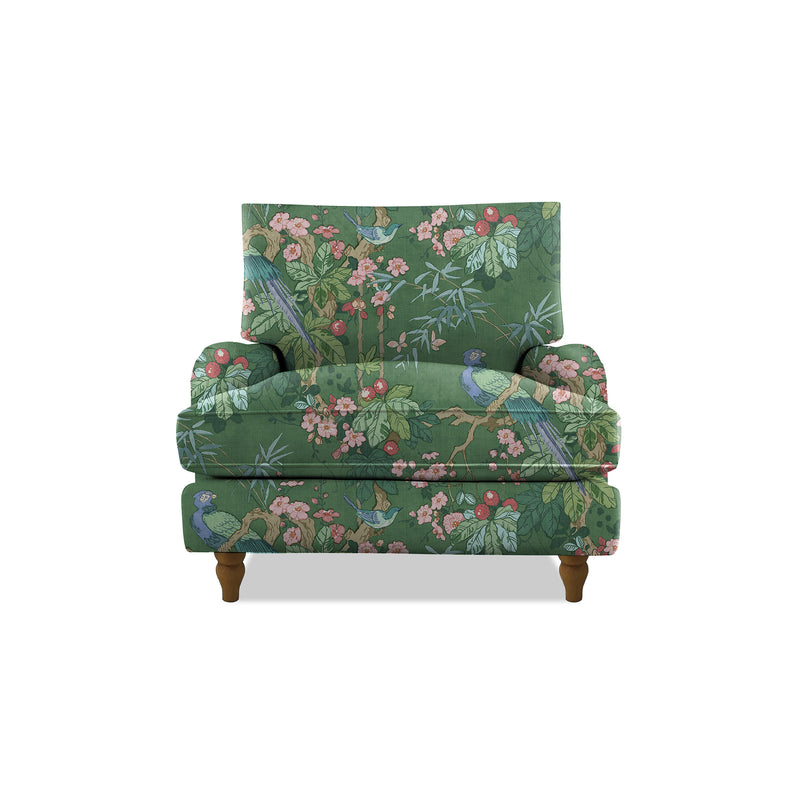 Isobel Armchair with Big Back Cushion in Natural Linen Belleville Juniper - Hand Made in USA