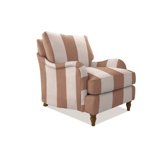 Isobel Armchair with Big Back Cushion in Caramel Stripe - Hand Made in USA