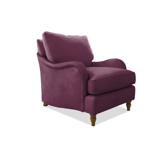 Isobel Armchair with Big Back Cushion in Damson Linen - Hand Made in USA