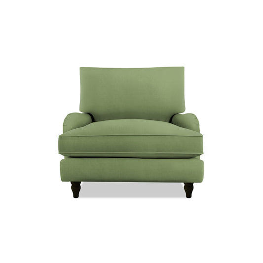 Isobel Armchair with Big Back Cushion in Moss Linen - Hand Made in USA