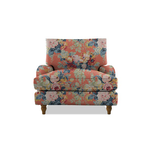 Isobel Armchair with Big Back Cushion in Natural Linen Coral Orange - Hand Made in USA