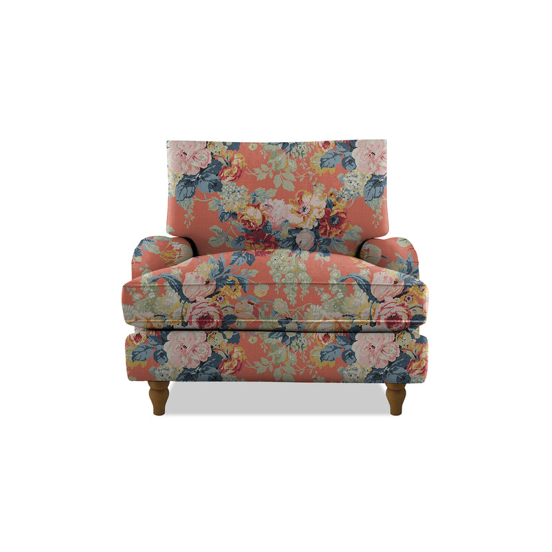Isobel Armchair with Big Back Cushion in Natural Linen Coral Orange - Hand Made in USA