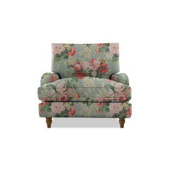 Isobel Armchair with Big Back Cushion in Natural Linen English Garden Grey Skies - Hand Made in USA