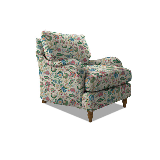 Isobel Armchair with Big Back Cushion in Natural Linen Kitty Spring Green - Hand Made in USA