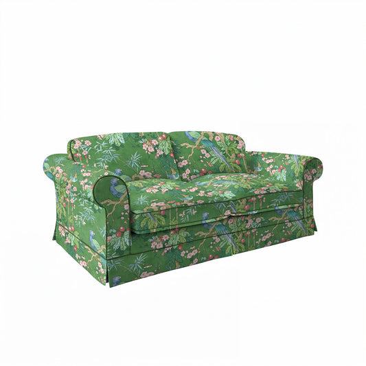 Salthrop Large Sofa with Big Back Cushion in Juniper with Pine Velvet Trim - Hand Made in USA