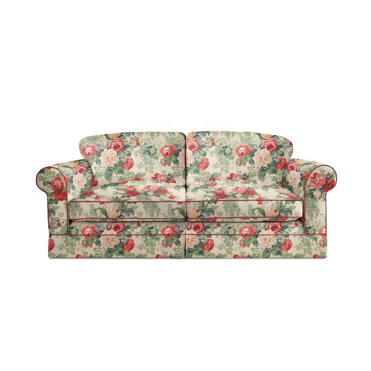 Salthrop Large Sofa with Big Back Cushion in Classic Rose with Rosewood Velvet Trim - Hand Made in USA