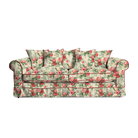 Salthrop Large Sofa with Scatter Cushion in Classic Rose with Rosewood Velvet Trim - Hand Made in USA