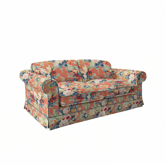 Salthrop Large Sofa with Big Back Cushion in Coral Orange with Lagoon Velvet Trim - Hand Made in USA
