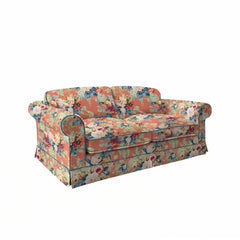 Salthrop Large Sofa with Big Back Cushion in Coral Orange with Lagoon Velvet Trim - Hand Made in USA