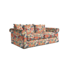 Salthrop Large Sofa with Scatter Cushion in Coral Orange with Lagoon Velvet Trim - Hand Made in USA