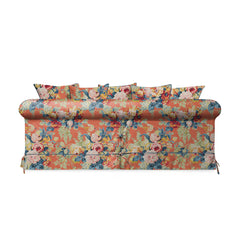Salthrop Large Sofa with Scatter Cushion in Coral Orange with Lagoon Velvet Trim - Hand Made in USA