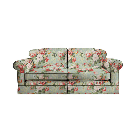 Salthrop Large Sofa with Big Back Cushion in Grey Skies with Green Tea Velvet Trim - Hand Made in USA