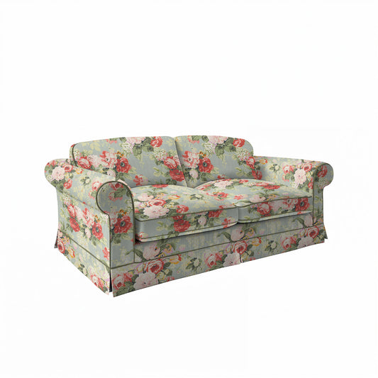 Salthrop Large Sofa with Big Back Cushion in Grey Skies with Green Tea Velvet Trim - Hand Made in USA