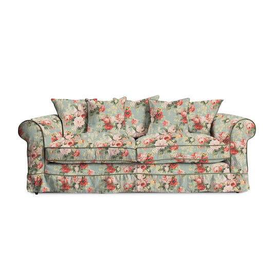 Salthrop Large Sofa with Scatter Cushion in Grey Skies with Green Tea Velvet Trim - Hand Made in USA