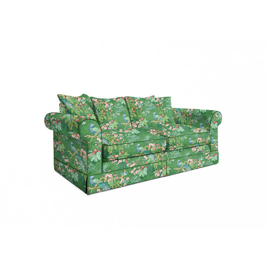 Salthrop Medium Sofa with Scatter Cushion in Juniper with Pine Velvet Trim - Hand Made in USA