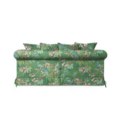 Salthrop Medium Sofa with Scatter Cushion in Juniper with Pine Velvet Trim - Hand Made in USA
