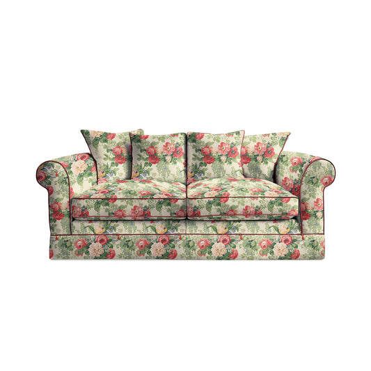Salthrop Medium Sofa with Scatter Cushion in Classic Rose with Rosewood Velvet Trim - Hand Made in USA