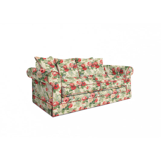 Salthrop Medium Sofa with Scatter Cushion in Classic Rose with Rosewood Velvet Trim - Hand Made in USA