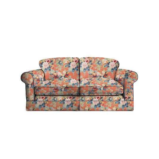 Salthrop Medium Sofa with Big Back Cushion in Coral Orange with Lagoon Velvet Trim - Hand Made in USA