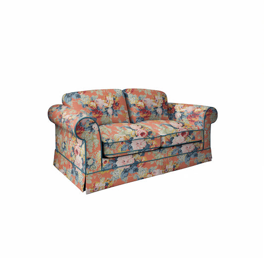 Salthrop Medium Sofa with Big Back Cushion in Coral Orange with Lagoon Velvet Trim - Hand Made in USA