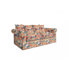 Salthrop Medium Sofa with Scatter Cushion in Coral Orange with Lagoon Velvet Trim - Hand Made in USA