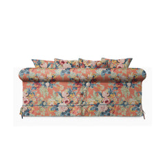 Salthrop Medium Sofa with Scatter Cushion in Coral Orange with Lagoon Velvet Trim - Hand Made in USA