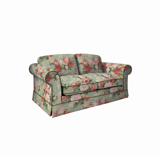Salthrop Medium Sofa with Big Back Cushion in Grey Skies with Green Tea Velvet Trim - Hand Made in USA