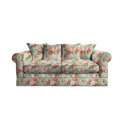 Salthrop Medium Sofa with Scatter Cushion in Grey Skies with Green Tea Velvet Trim - Hand Made in USA