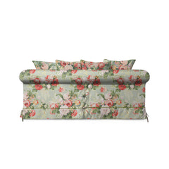 Salthrop Medium Sofa with Scatter Cushion in Grey Skies with Green Tea Velvet Trim - Hand Made in USA