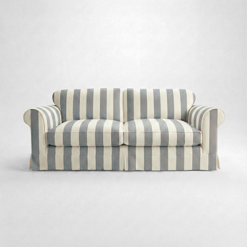 Barton Large Sofa with Big Back Cushions in Garden Grey Stripe - Handmade to Order in the USA