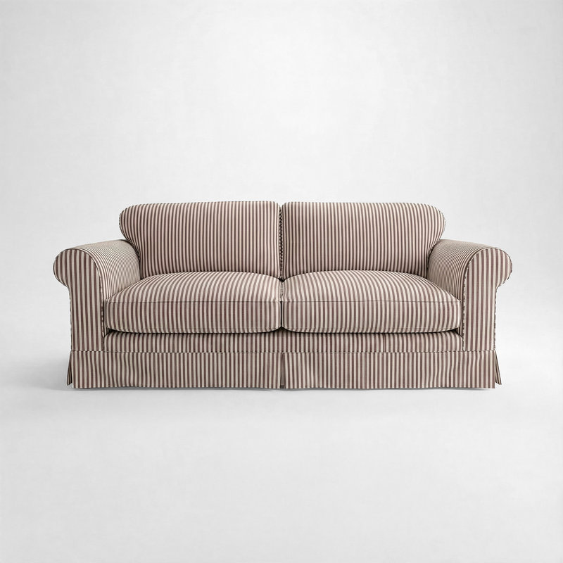 Barton Large Sofa with Big Back Cushions in Narrow Chocolate Stripe - Handmade to Order in the USA