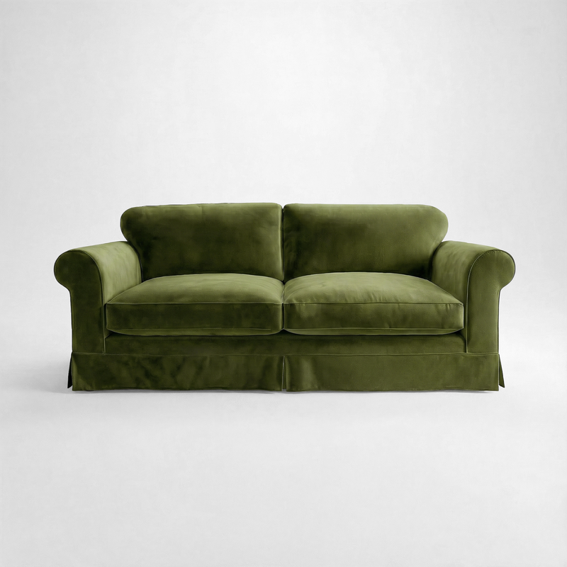 Barton Large Sofa with Big Back Cushions in Pelham Moss Velvet - Handmade to Order in the USA