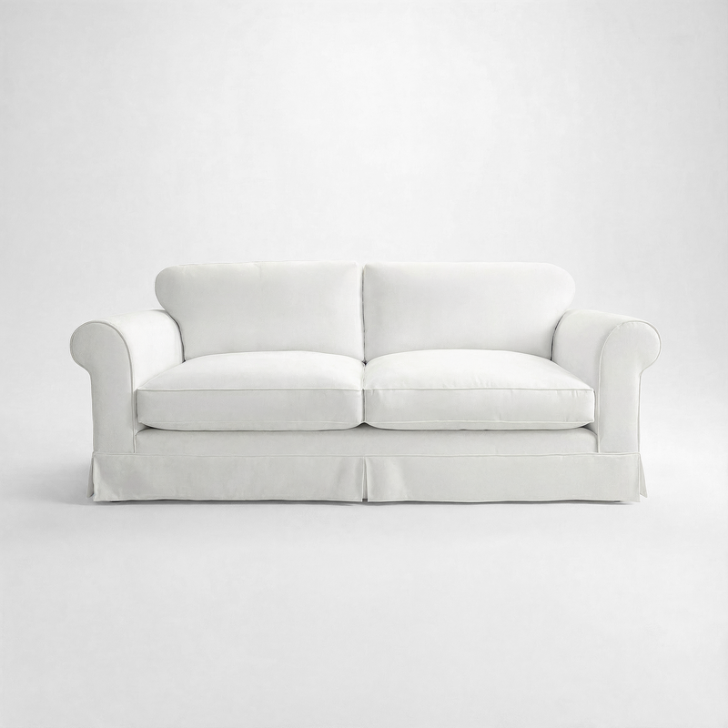 Barton Large Sofa with Big Back Cushions in Cotton Linen Snowdrop - Handmade to Order in the USA