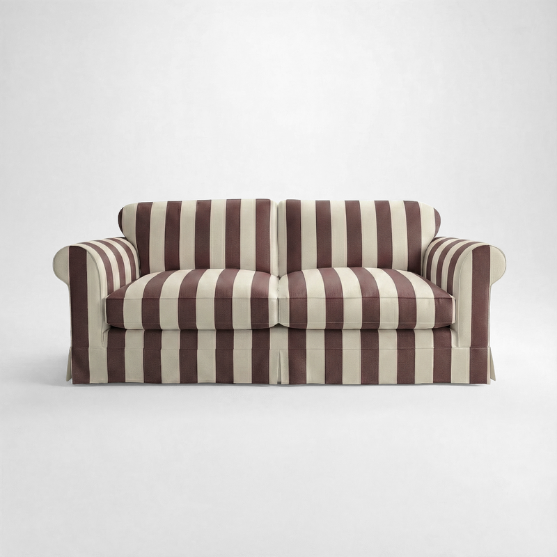 Barton Large Sofa with Big Back Cushions in Chocolate Stripe - Handmade to Order in the USA