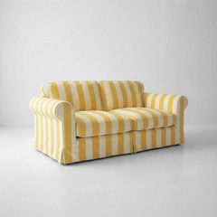 Barton 2-Seater Sofa with Big Back Cushions in Dandelion Stripe - Handmade to Order in the USA