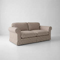 Barton 2-Seater Sofa with Big Back Cushions in Narrow Chocolate Stripe - Handmade to Order in the USA