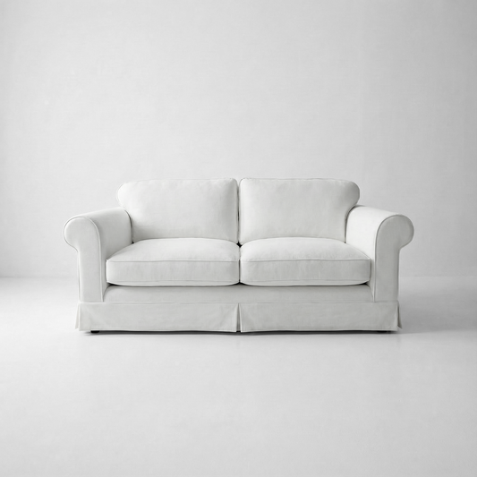 Barton 2-Seater Sofa with Big Back Cushions in Cotton Linen Snow Drop - Handmade to Order in the USA