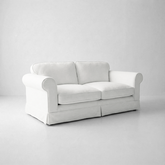 Barton 2-Seater Sofa with Big Back Cushions in Cotton Linen Snow Drop - Handmade to Order in the USA