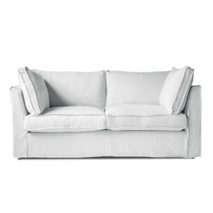 Coco 3 seater sofa with Self Piped Box Edge cushion in Cotton Linen Snow Drop  - Hand Made in USA
