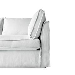Coco 3 seater sofa with Self Piped Box Edge cushion in Cotton Linen Snow Drop  - Hand Made in USA