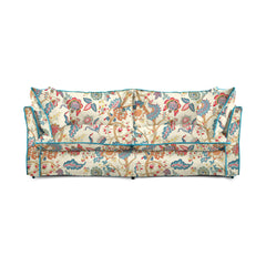 Coco 2.5 seater sofa with Knife Edge cushion in Kitty Indian Summer with Velvet Trim  - Hand Made in USA