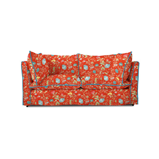 Coco 2.5 seater sofa with Contrast Welt Knife Edge cushion in Andrew Martin Wildwood Pumpkin  - Hand Made in USA