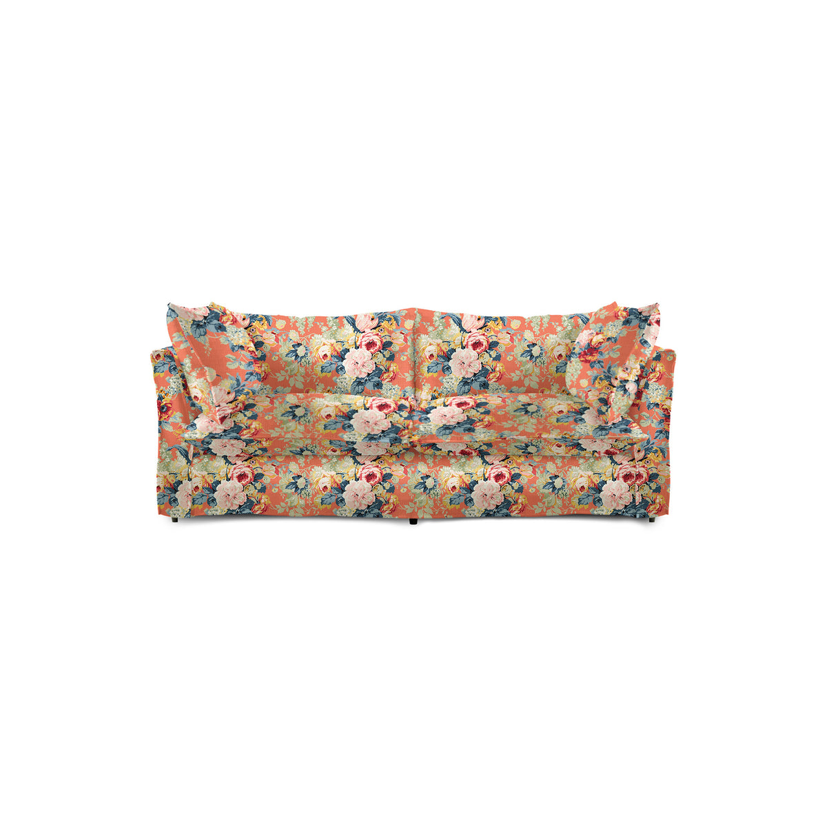 Coco 2.5 seater sofa with Knife Edge cushion in English Garden Coral Orange  - Hand Made in USA