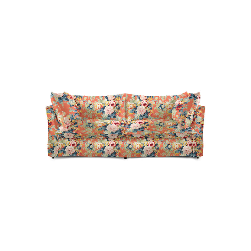 Coco 2.5 seater sofa with Knife Edge cushion in English Garden Coral Orange  - Hand Made in USA